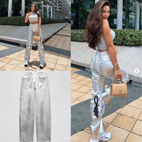 Denim - ZARA WOMEN BOYFRIEND MID-RISE JEANS - Silver